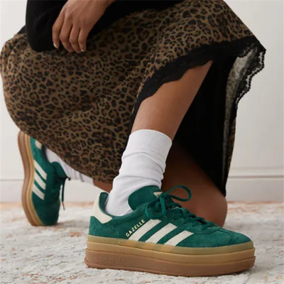 Adidas/阿迪达斯 三叶草 Gazelle Bold 绿色厚底低帮板鞋 JI0325
