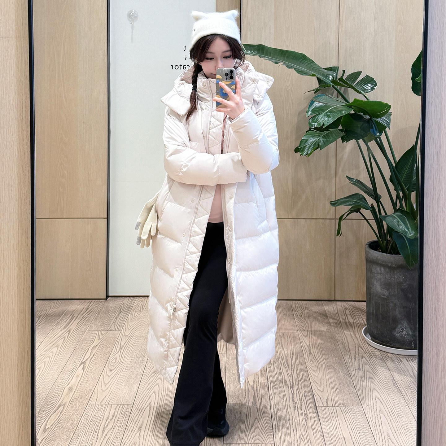 WunderPuff九格长款连帽羽绒服