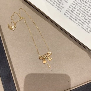 锁骨 S925纯银中古风拉丝别针项链鸢尾花可拆卸吊坠复古轻奢时尚