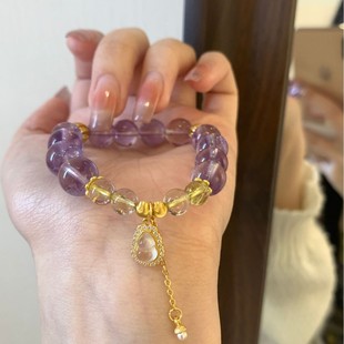 精工天然高档紫水晶金发晶紫玉流光手串招财转运水沫玉葫芦手串