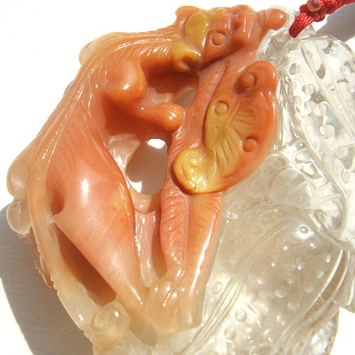 a貔貅如意 天然红水晶 红兔毛 红发晶手把件摆件 原石雕件收藏品
