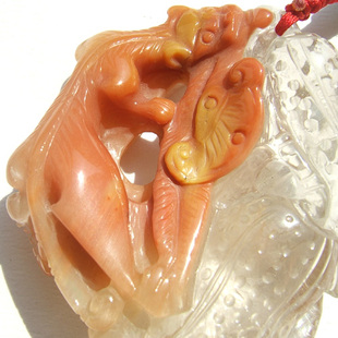 a貔貅如意 天然红水晶 红兔毛 红发晶手把件摆件 原石雕件收藏品