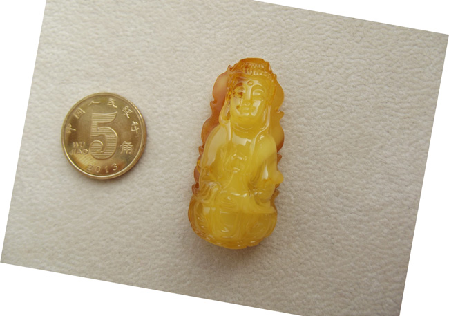 观音 波兰天然琥珀 鸡油黄蜜蜡 原石带皮 项坠吊坠挂坠 鉴定证书