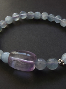 巴西天然海蓝宝 银白猫眼 红云母手链 紫发晶路路通 水晶正品饰品