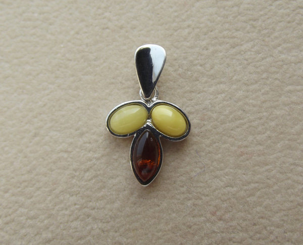 三叶草 波兰天然琥珀 925银镶金珀 黄蜜蜡项坠吊坠挂件 正品饰品