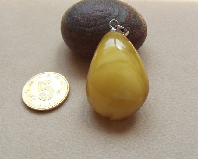 暮雪 波兰天然琥珀 原石带皮黄蜜蜡项坠吊坠挂件挂坠 正品饰品