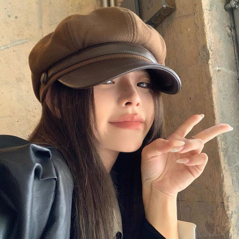 2026新品春秋毛呢鸭舌帽女黑色休闲复古画家贝雷帽显脸小八角帽子