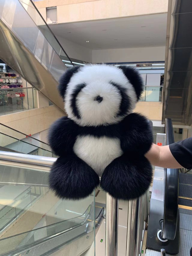 熊猫公仔毛绒玩偶真毛狐狸毛进口皮草精致奢华圣诞新年情人节礼物
