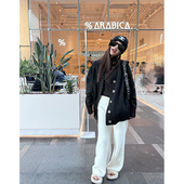 羊毛粗针织开衫 MODE一件黑色毛衣 V领慵懒毛衣外套 EEWEN