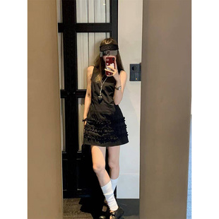 夏日绝美小裙子花边设计无袖连衣裙女背心裙特别漂亮掐腰小裙子短
