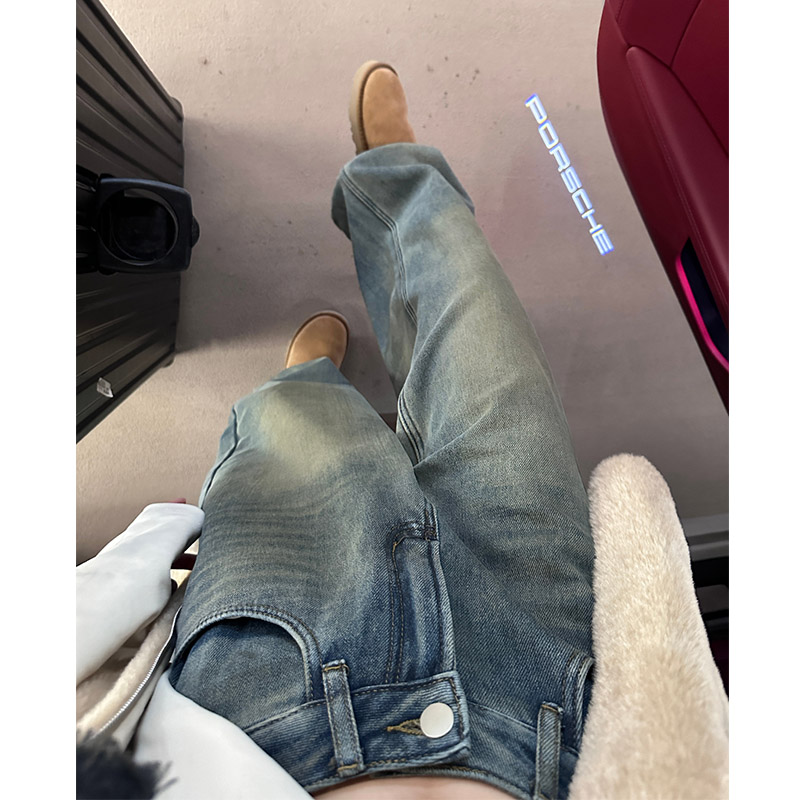 加绒加厚阔腿牛仔裤直筒