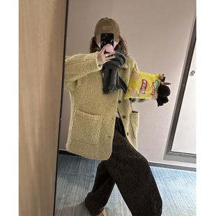 泡菜国D制面料”黄油“羊毛外套女大口袋保暖毛呢外套大衣女秋冬