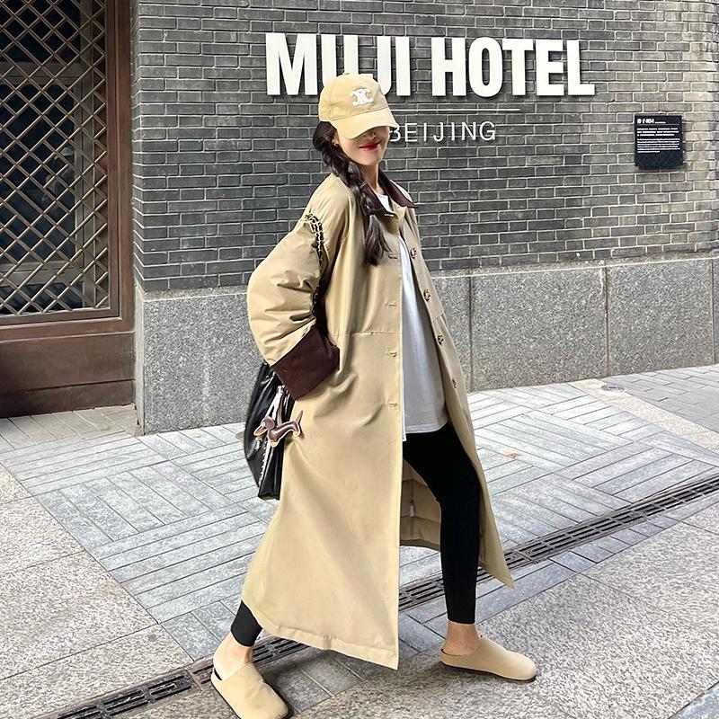 韩系卡其色polo领棉服外套