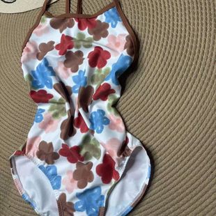 韩国印花莱卡单层专业竞速泳衣女无胸垫晕染彩花时尚遮肉游泳馆专