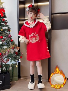 汉服女童装连衣裙2023新款拜年服儿童冬季裙子过年服秋冬款旗袍裙