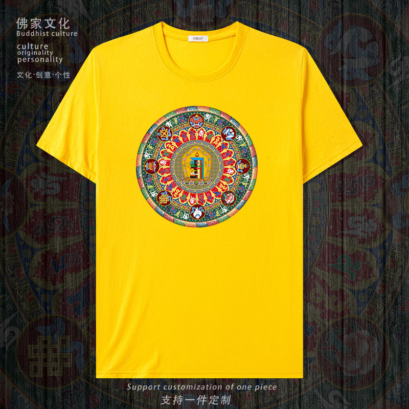 十相自在吉祥八图咒轮印花圆领短袖T恤衫男女款藏式文化百搭体恤