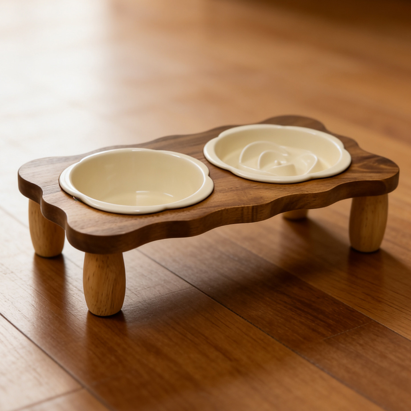 实木猫狗碗双碗套装宠物食盆猫碗狗碗高脚底座陶瓷碗慢食碗水碗