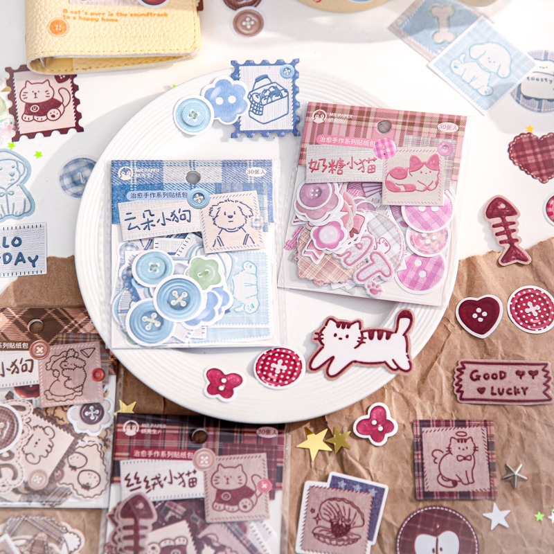 治愈手作手账贴纸包盐系可爱卡通温暖萌宠手帐装饰贴画