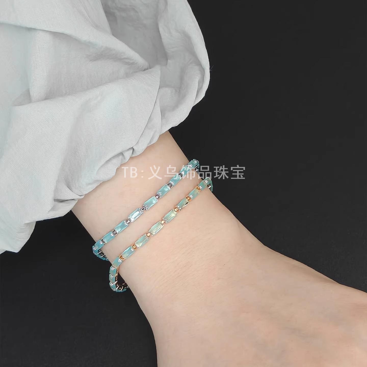 蓝方形碎冰设计感手饰气质清新扣女手链高级感手环轻奢小时尚个性