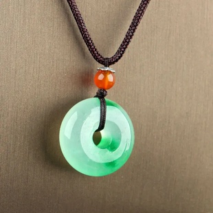 缅甸天然翡翠平安扣吊坠a货原矿玉石项链飘花圆形玉坠观音佛挂坠