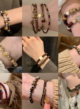 天然玛瑙串珠手链女百搭高级感小众设计感手串新中式手饰饰品新款