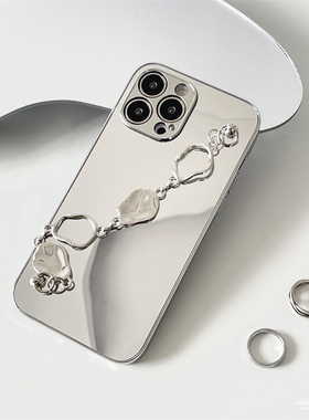 冷淡风小众镜面手腕链条适用17promax苹果iphone16手机壳防摔15女13