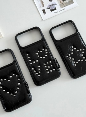 ins韩国小众设计款皮质金属铆钉星星15适用17pro苹果17ProMax手机壳iPhone16全包17新款14Promax保护套13情侣