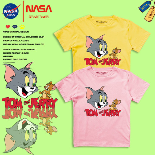 NASA猫和老鼠儿童T恤短袖童装体恤2025夏新款男童女童亲子装半袖
