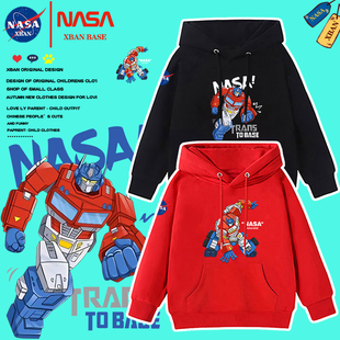 NASA联名变形金刚男童卫衣冬2023新款儿童男孩擎天柱加绒亲子外套