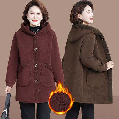 妈妈冬装外套洋气中长款加绒棉衣