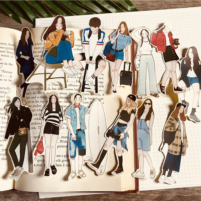 情侣手帐贴纸男孩女孩约会服装搭配人物素材爱情记录本装饰贴画