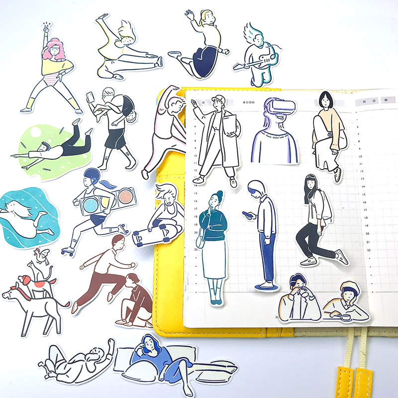 可爱手绘人物手帐贴纸随想手账素材简约手账插画记事本手机壳装饰