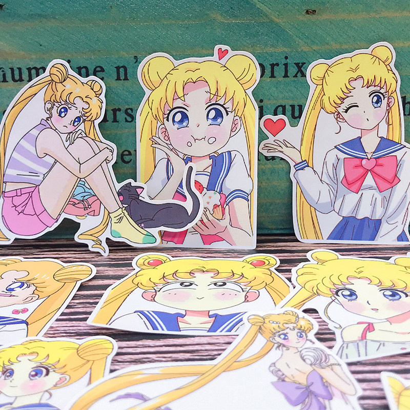 卡通美少女小兔水冰月手帐贴纸hobo手账素材手机外壳滴胶防水diy