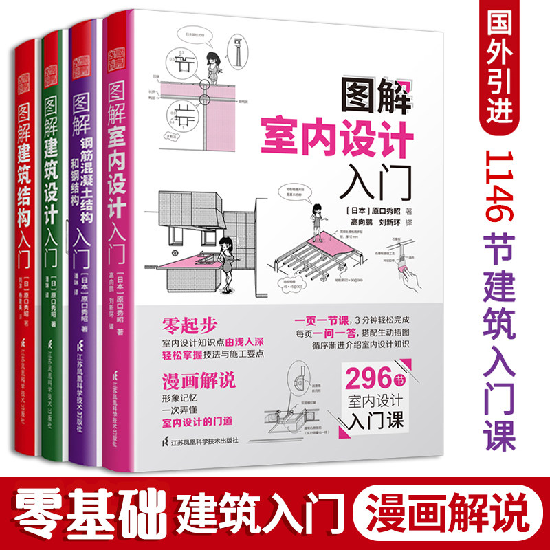 图解室内设计入门+图解建筑结构入门+图解建筑设计入门+图解钢筋混凝土结构和钢结构入门 建筑图册建筑结构零基础入门建筑设计书