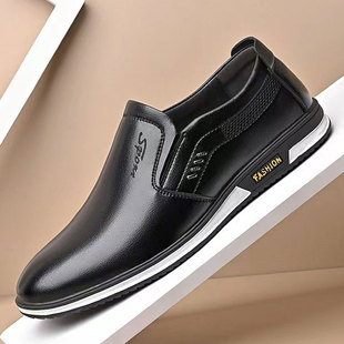 男鞋2024新款冬季透气板鞋休闲皮鞋男士商务正装中老年软底爸爸鞋