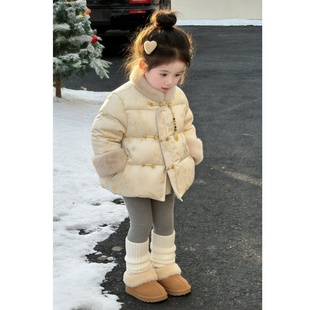 女童新中式棉服超好看冬装加厚2026新款宝宝米色国风夹棉外套上衣