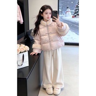 女童棉服2026新款拜年服国风加厚女孩新年衣服冬粉色棉袄毛领外套