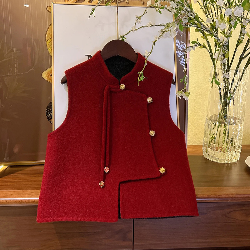 马年拜年服女童毛呢马甲国风新中式2026新款儿童红色唐装旗袍上衣,童装/婴儿装/亲子装,唐装,淘宝优惠券,粉丝福利购,淘宝优惠卷