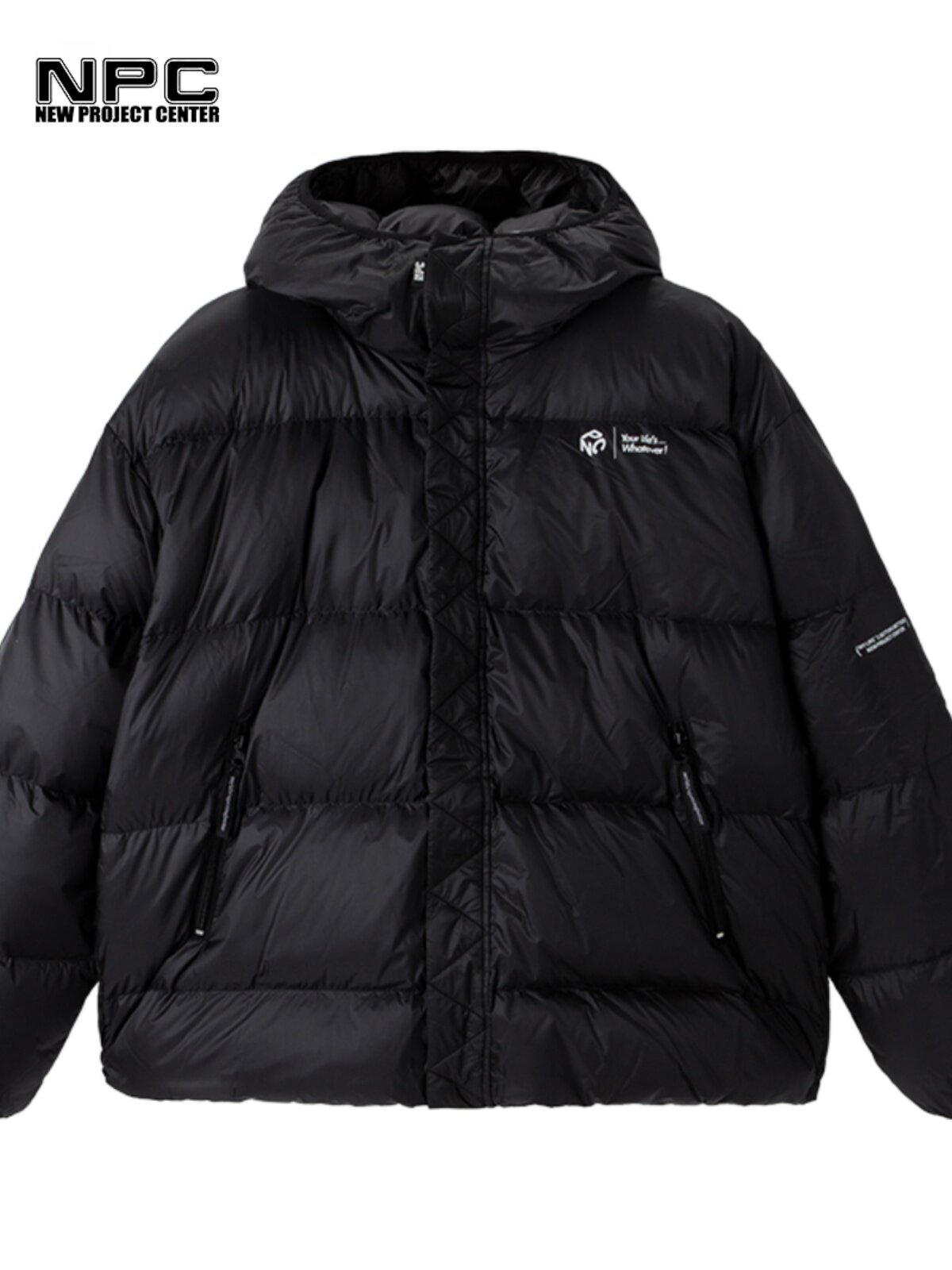 NPC 트렌디 브랜드 리첸닉은 가을 겨울 남녀 동스타일 NPC 로고 프린트 구스다운 양면 착용 따뜻하고 편안하며 부동액