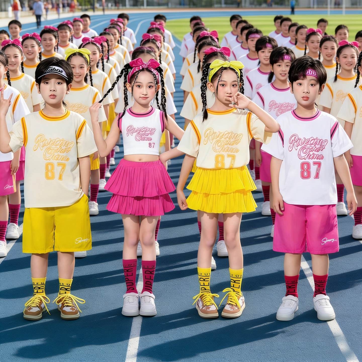 儿童啦啦队演出服小学生操场运动会团体表演班服幼儿园舞蹈服装夏