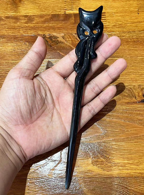龙劲九尾狐猫咪款妲己簪子发钗汉服盘发头饰简约可爱头饰牛角发簪