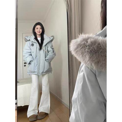 大毛领羽绒棉服女2025冬