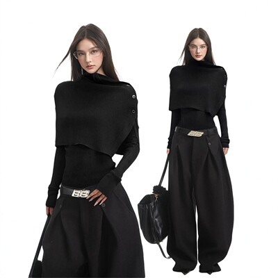 iamx黑色斗篷针织衫毛衣