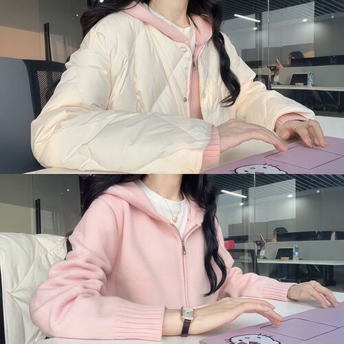 粉色连帽拉链毛衣女冬季