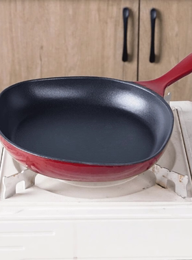 小幸福铸铁20cm红色内缎黑铸铁珐琅单柄煎锅