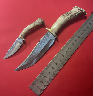 美国进口KEN RICHARDSON手工锻打定制户外直刀猎刀鹿角柄随身刀具