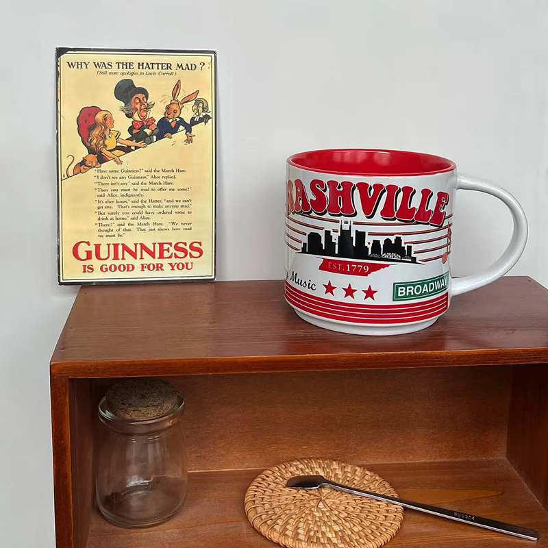 美国 华盛顿 纳什维尔音乐之都 咖啡杯陶瓷马克杯水杯 420ml