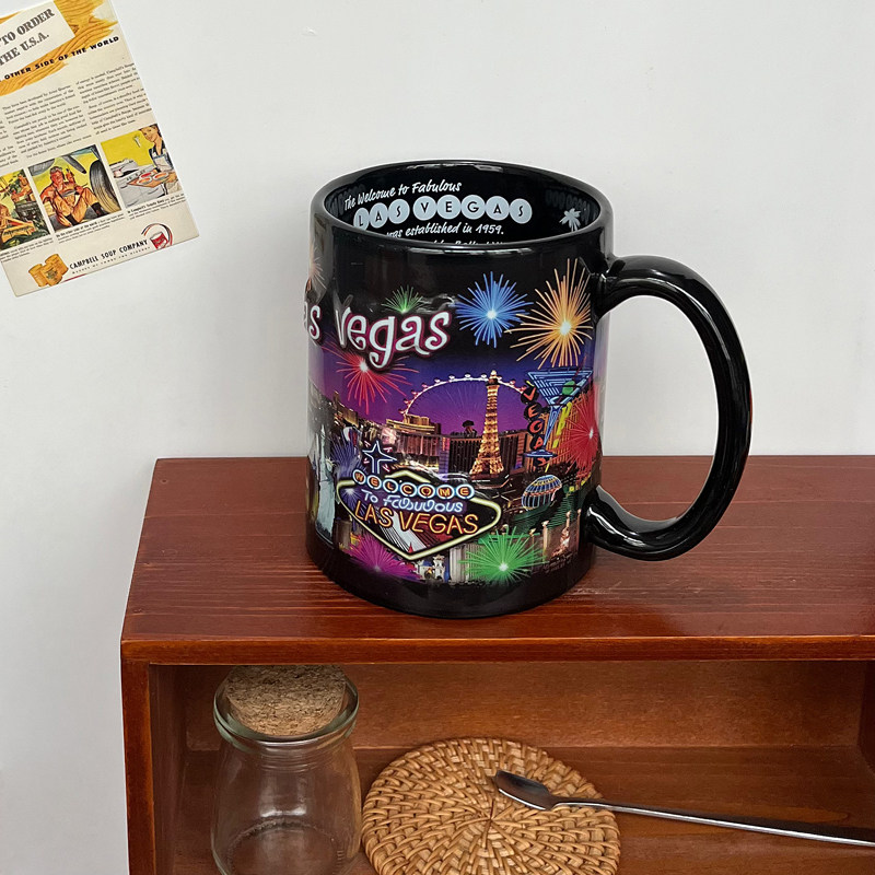 680ml 美国拉斯维加斯LasVegas赌城浮雕水杯陶瓷马克杯啤酒杯茶杯