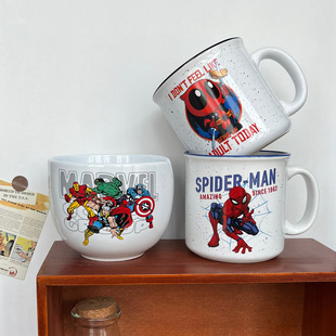 漫威蜘蛛侠X战警死侍钢铁侠美国队长马克杯水杯汤碗可插筷 600ml