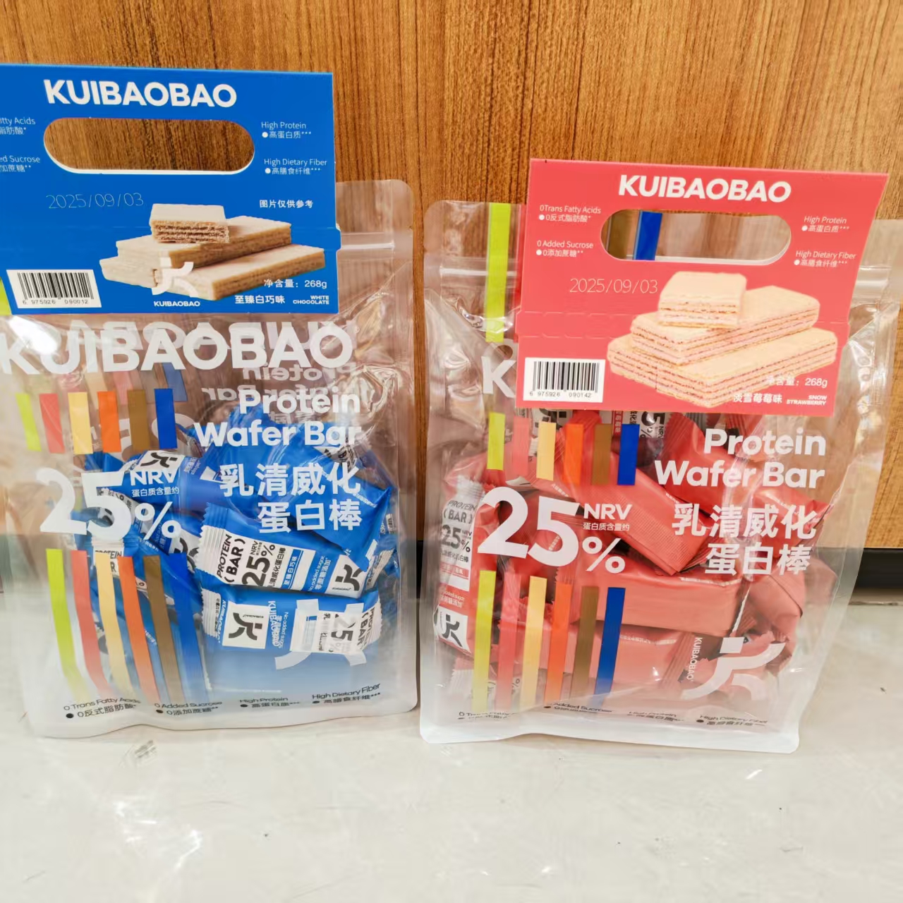 KUIBAOBAO乳清威化蛋白棒268g摩卡可可味至臻白巧味淡雪莓莓味